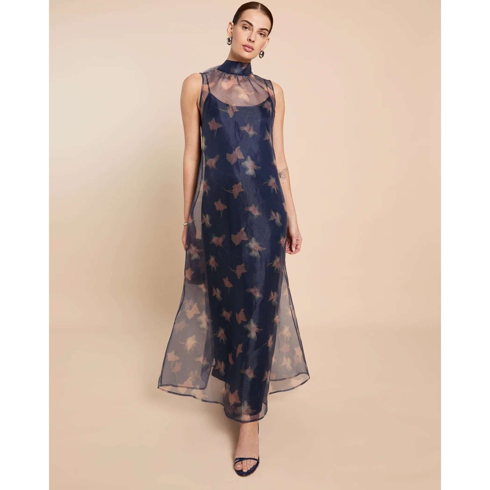 NWT CAARA Alette Maxi Halter Dress in Navy Flutter - Size Medium - Picture 4 of 12